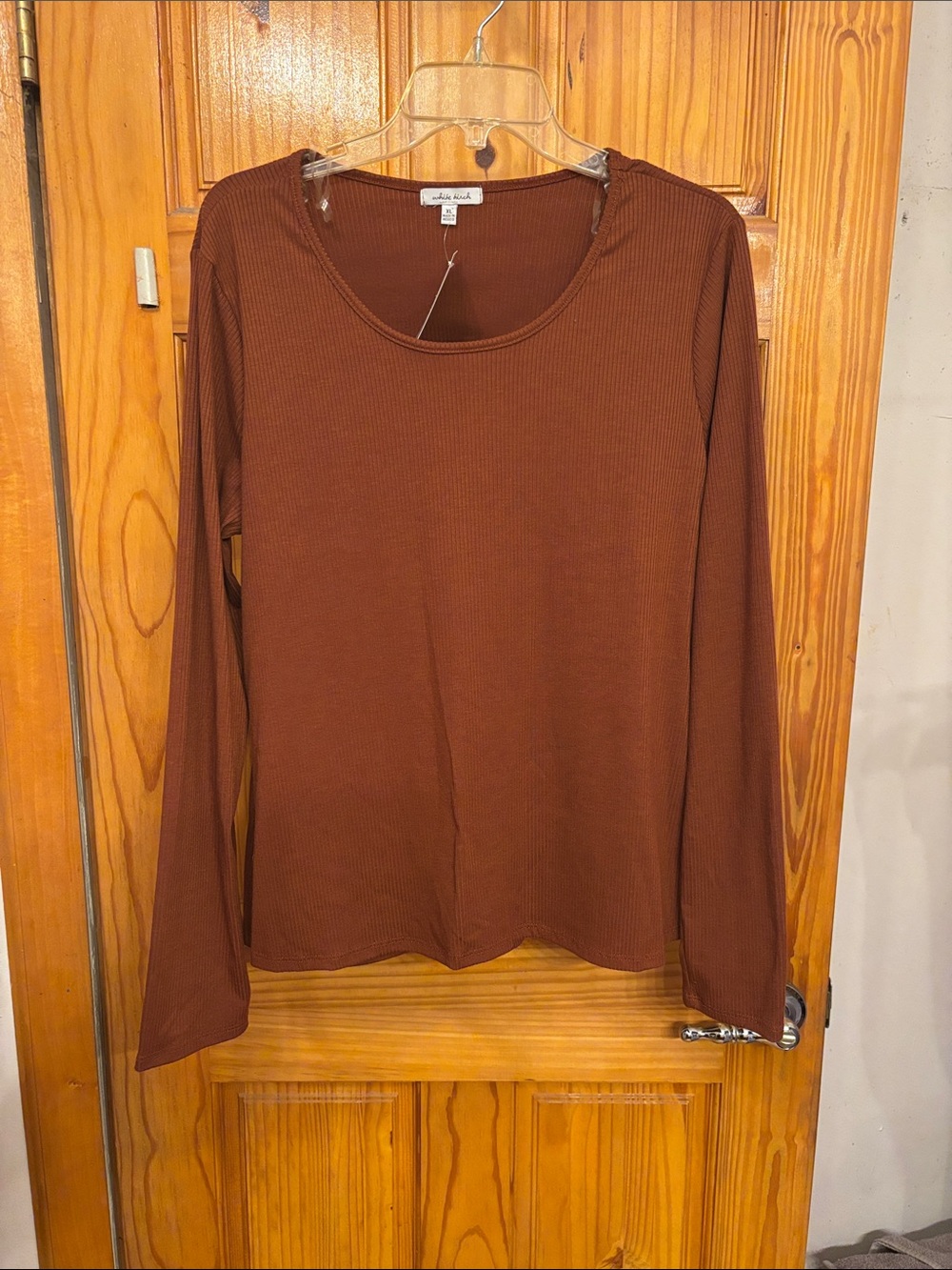 white birch Brown Ribbed Long Sleeve Scoop Neck Tee